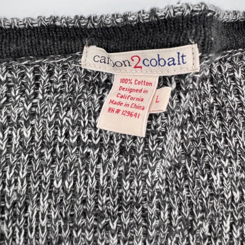 Carbon2Cobalt Henley‎ Sweater Mens Large Grey Textured Knit 100% Cotton Pullover - Picture 4 of 6